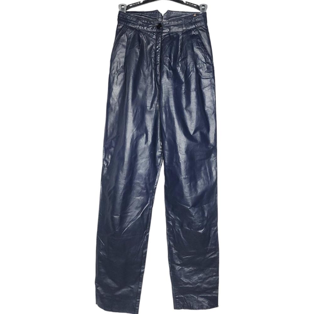 Vintage 80's Navy Leather Pants Lined - Tailor-made